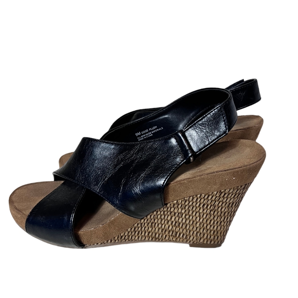 Aeorology Wedges Heels‎ Sandals  Black Size 9 M Good Plush